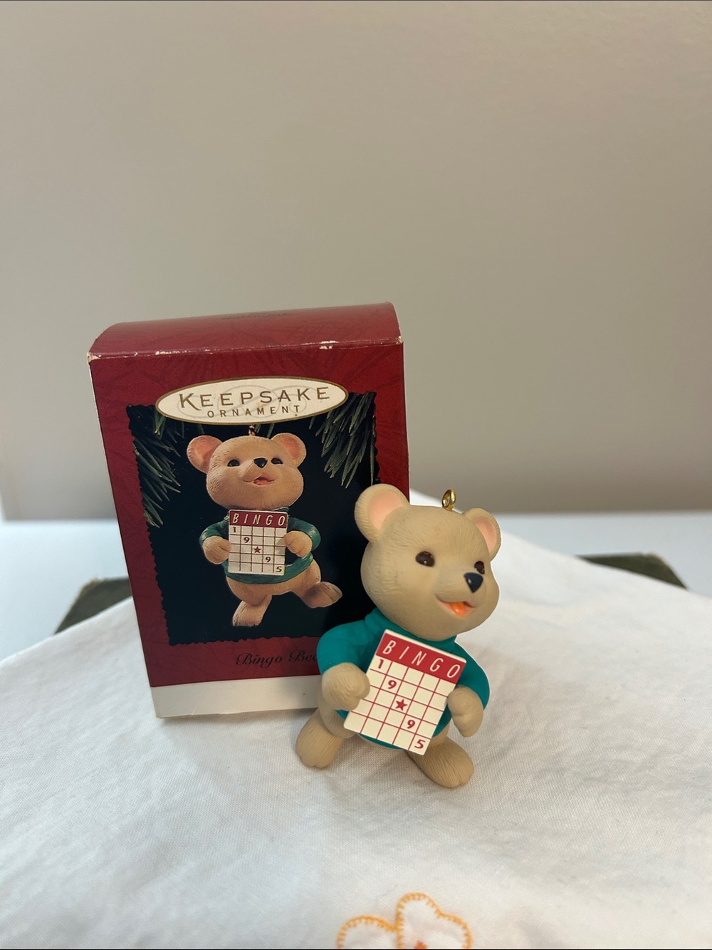 Hallmark Bingo Bear Ornament in Teal and Cream